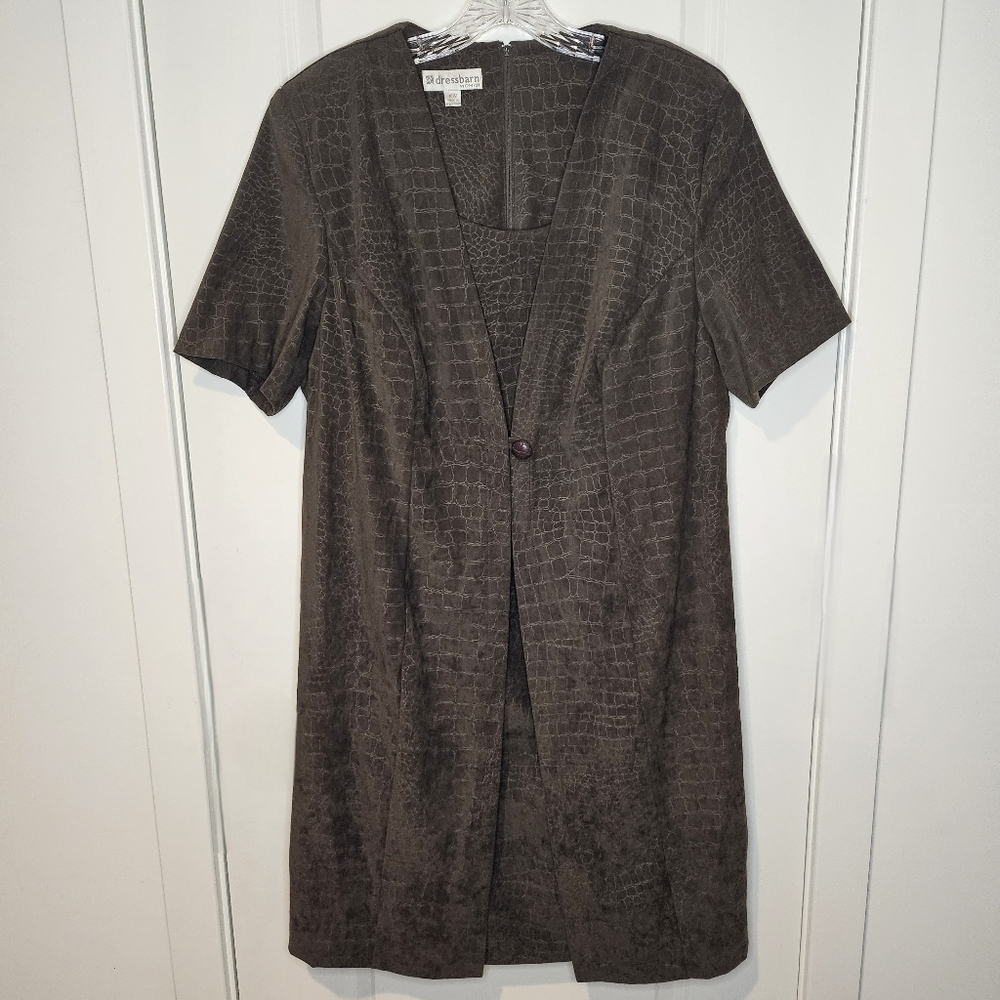 Dressbarn Green Crocodile Print Short Sleeve Midi Dress Career Work Office 16W - Picture 3 of 14